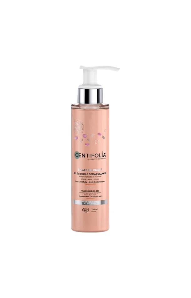 Gelée d’huile démaquillante bio – Rose & acide hyaluronique – Visage – 150 ml