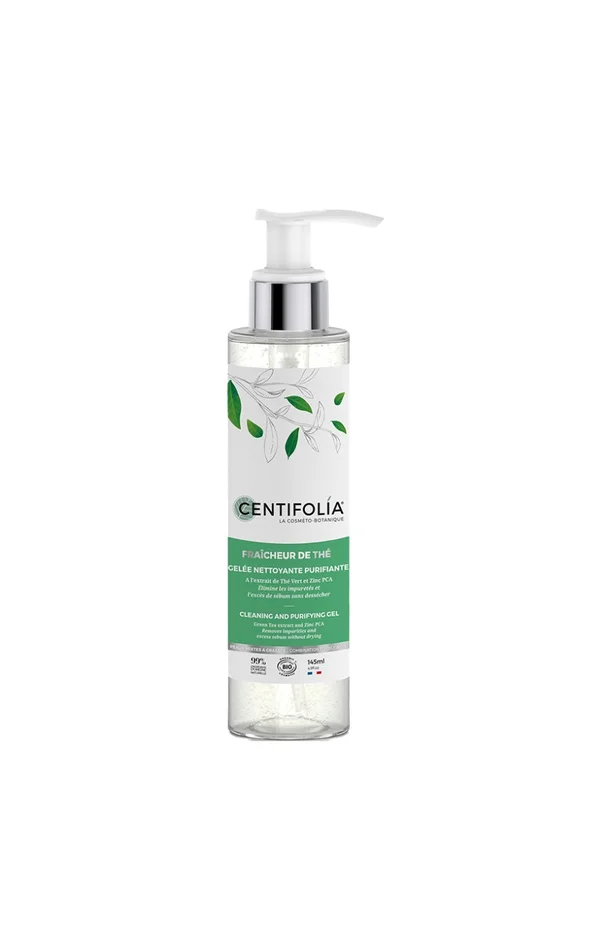 Gelée nettoyante purifiante bio – Thé vert & zinc – Peaux mixtes à grasses – 145 ml
