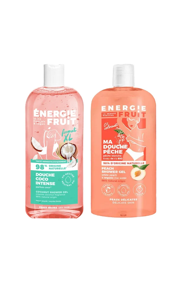 Gels douche hydratants – Huile de coco & pêche – Peaux sèches – 2 x 500 ml