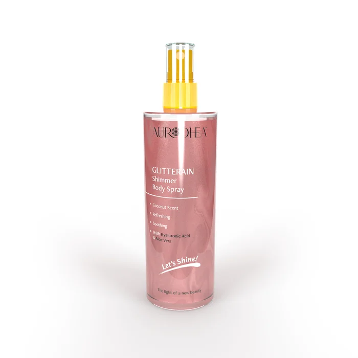 GLITTERAIN – PINK SHIMMER BODY SPRAY (PARFUM DE NOIX DE COCO) – 150 ML