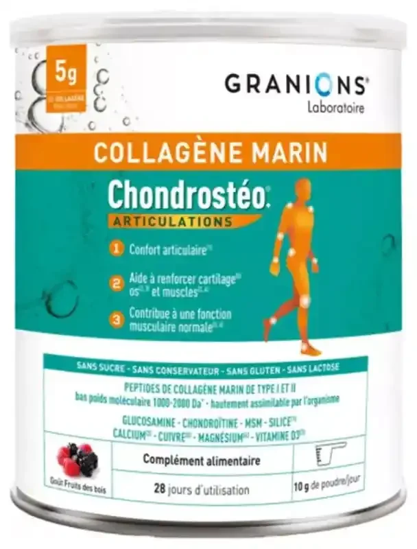 Granions Chondrostéo Collagène Marin Poudre – Fruits des Bois – 28 Jours