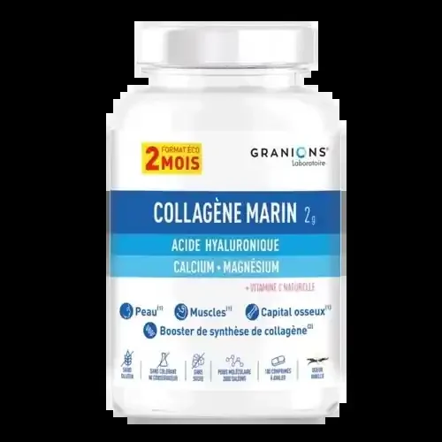 GRANIONS COLLAGENE Acide Hyaluronique Calcium et Magnésium Vanille – 180 Comprimés
