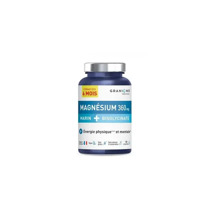 Granions Magnesium Marin + Bisglycinate 360mg 6mois 180 comprimes