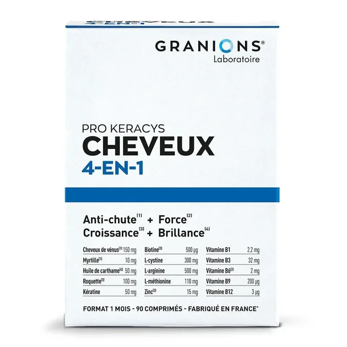 GRANIONS® Pro Keracys Cheveux 4 en 1 – 1 Mois – 90 comprimés