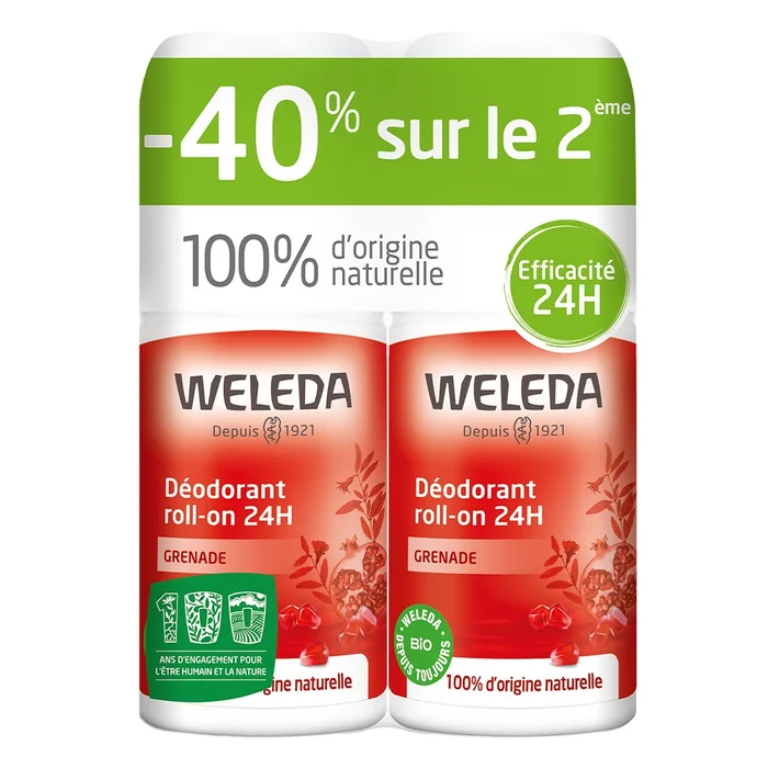 Grenade – Déodorant Roll-on 24h – 100% d’Origine Naturelle 2 x 50 ml