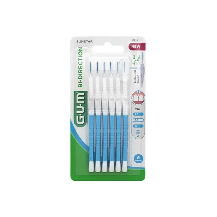 Gum 6 brossettes interdentaire bi-direction bleu 0,9mm