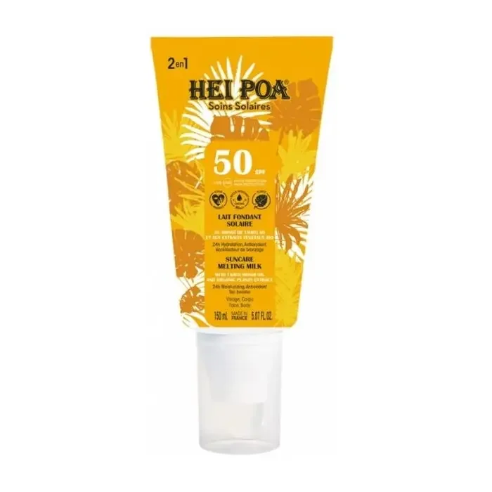 Hei Poa Lait Solaire Fondant SPF50 – Visage et Corps – Tous Types de Peaux, 150ml