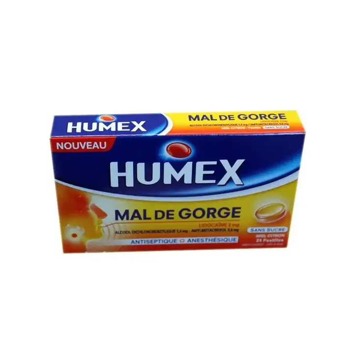 HUMEX MAL DE GORGE MIEL CITRON 24 PASTILLES SANS SUCRE URGO