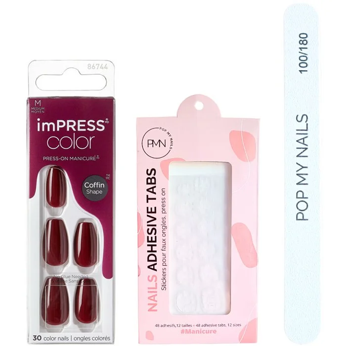 Kit de faux ongles – imPRESS Color Coffin – Winery in New York – 30 capsules