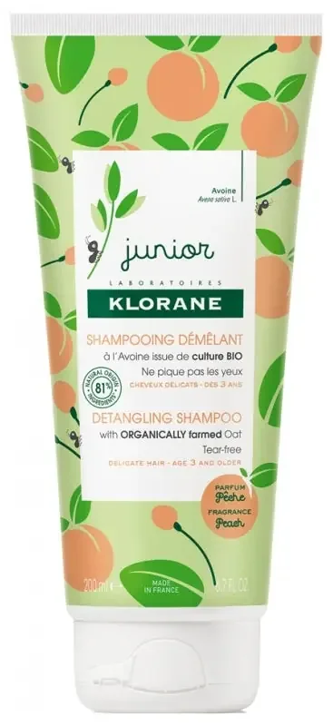 Klorane Avoine Junior – Shampoing Démêlant à l‘Bio – Parfum Pêche – Corps et Cheveux – Enfant 200 ml