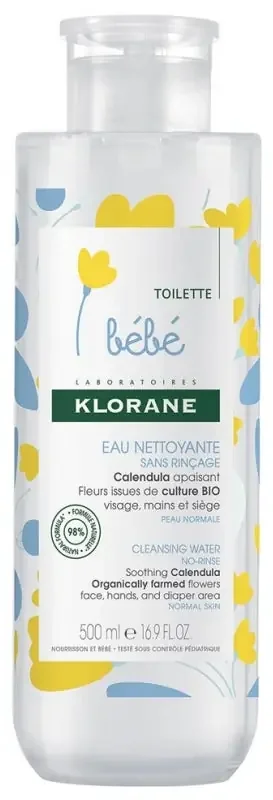 Klorane Calendula Bébé – Eau Nettoyante au Apaisant – Peau Normale 500 ml