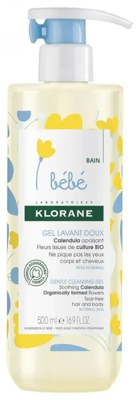 Klorane Calendula Bébé – Gel Lavant Doux au Apaisant Corps Et Cheveux Peau Normale 500 ml