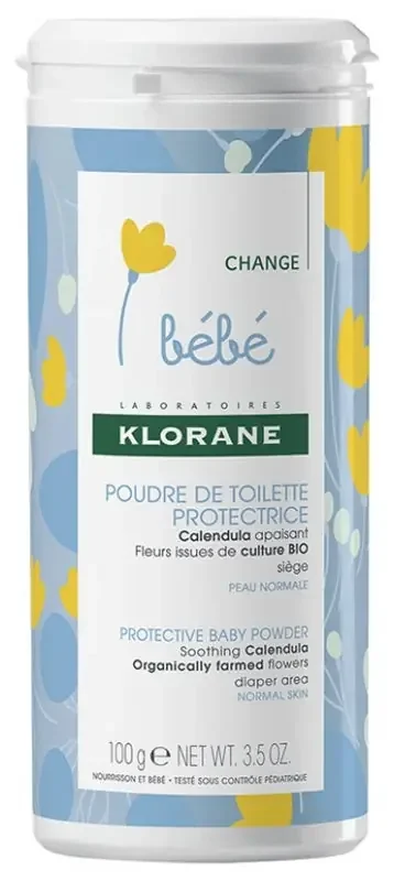 Klorane Calendula Bébé – Poudre de Toilette Protectrice au Apaisant – Peau Normale 100 g