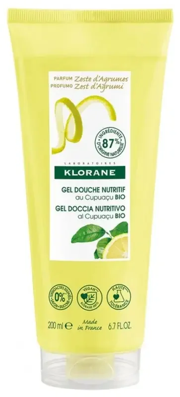 Klorane — Gel Douche au Beurre de Cupuaçu Bio — Zeste d‘Agrumes — Tous Types de Peaux 200 ml