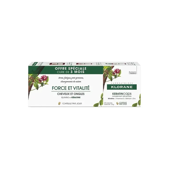 Klorane keratincaps force & vitalite cheveux et ongles 90 capsules