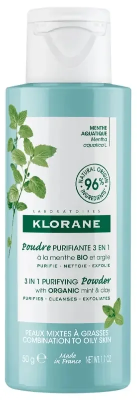 Klorane Menthe Aquatique et Argile – Poudre Purifiante Visage 3 en 1 Bio 50 g