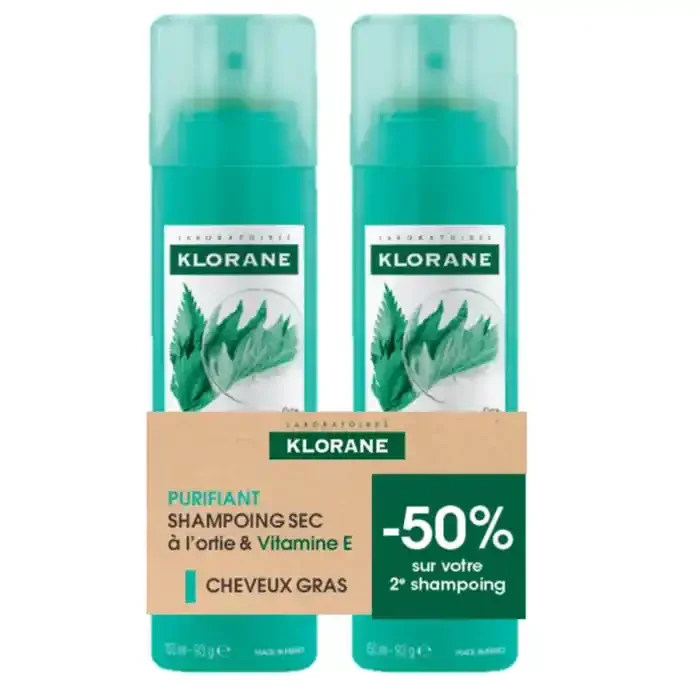 Klorane shampoing sec à l‘ortie lot de 2x150ml