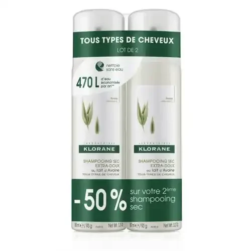 KLORANE SHAMPOING SEC au Lait d‘Avoine Spray – Lot de 2x150ml