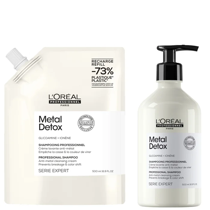 L’Oréal Professionnel Metal Detox Shampoo 500ml and Refill Pack 500ml for breakage & colour protection