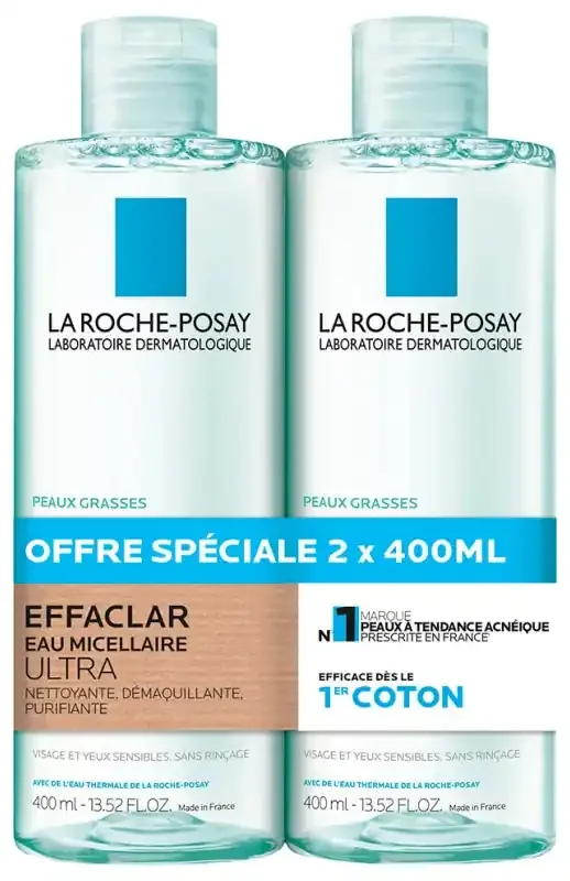 La Roche-posay Effaclar Eau Micellaire Ultra Peaux Grasses Lot 2 x 400 ml