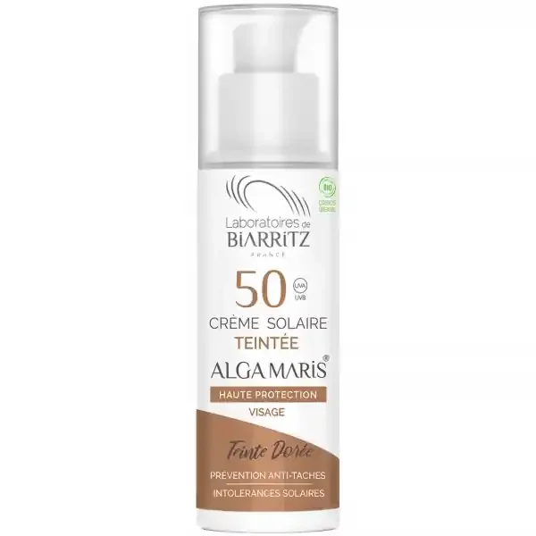 Laboratoires de Biarritz Alga Maris Crème Solaire Visage Teinte Doré SPF50 Bio 50 ml Laboratoire Biarritz