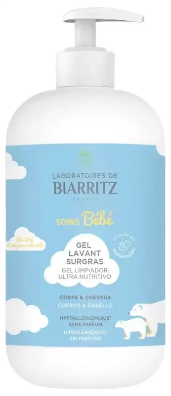 Laboratoires de Biarritz Bébé Gel Lavant Surgras Corps & Cheveux Sans Parfum Bio 500 ml