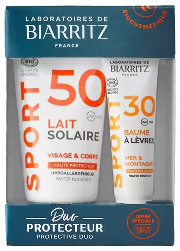 Laboratoires de Biarritz Sport Lait Solaire SPF50 Bio 50 ml + Baume Lèvres SPF30 Bio 15 ml