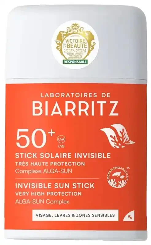 Laboratoires de Biarritz Stick Solaire Invisible Visage Lèvres & Zones Sensibles SPF50+ 10 g