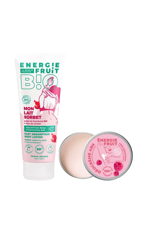 Lait hydratant & déodorant crème bio – Framboise & fleur de cerisier – Peaux sèches