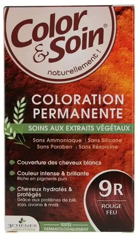 Les 3 Chênes Color & Soin Coloration Permanente Extraits Végétaux Sans Ammoniaque – Coloration Rouge Feu 9R