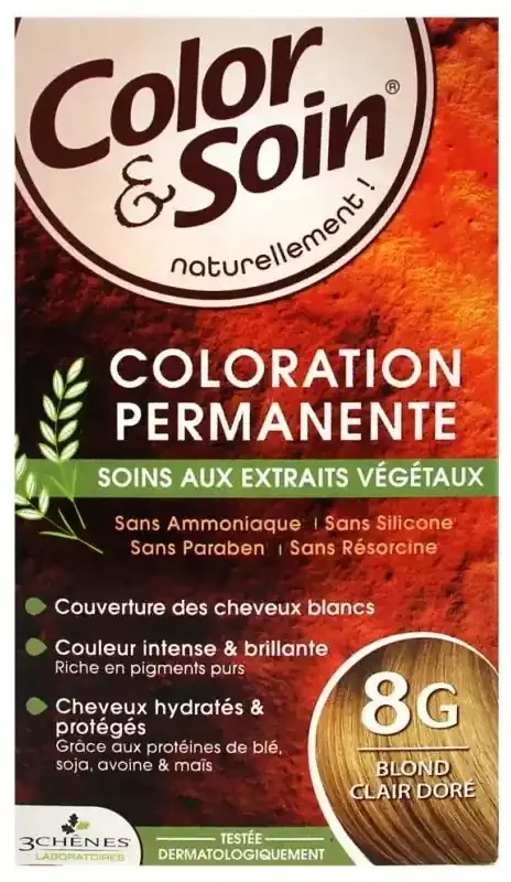 Les 3 Chênes Color & Soin Coloration Permanente Extraits Végétaux Sans Ammoniaque – Coloration Blond Clair Doré 8G