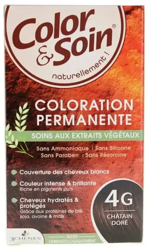 Les 3 Chênes Color & Soin Coloration Permanente Extraits Végétaux Sans Ammoniaque – Coloration Châtain Doré 4G