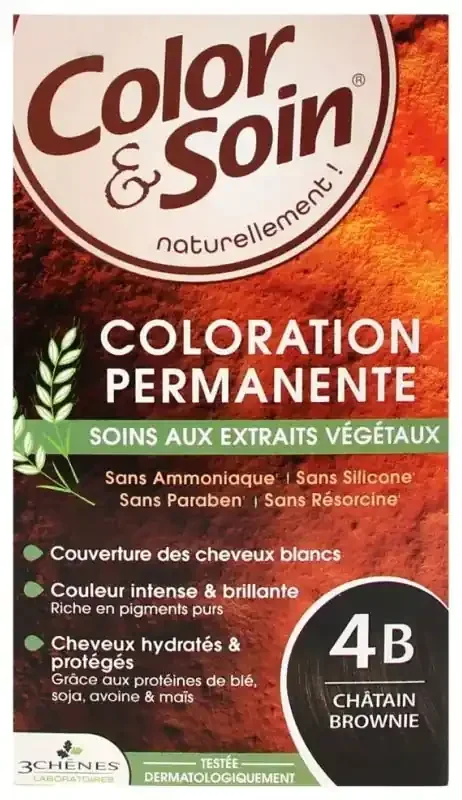 Les 3 Chênes Color & Soin Coloration Permanente Extraits Végétaux Sans Ammoniaque – Coloration Châtain Brownie 4B