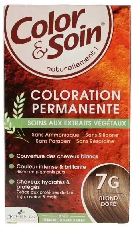 Les 3 Chênes Color & Soin Coloration Permanente Extraits Végétaux Sans Ammoniaque – Coloration Blond Doré 7G