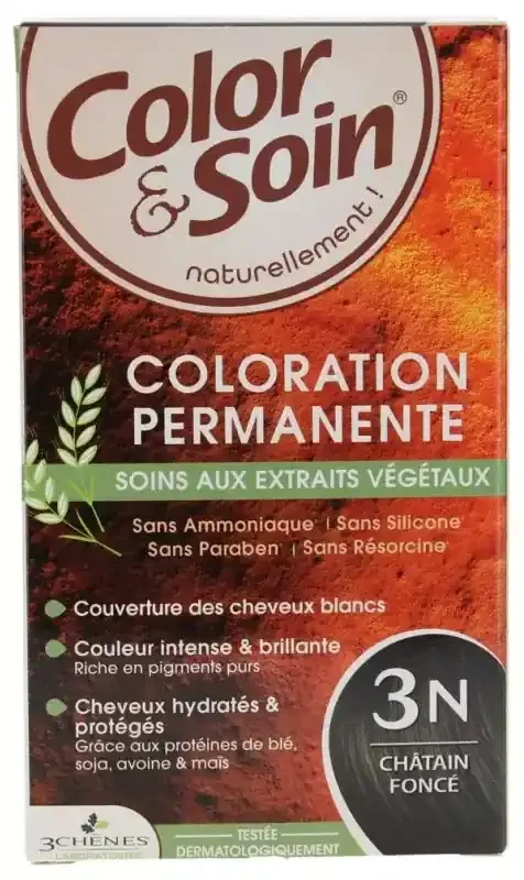 Les 3 Chênes Color & Soin Coloration Permanente Extraits Végétaux Sans Ammoniaque – Coloration Châtain Foncé 3N