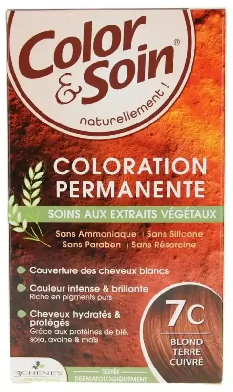 Les 3 Chênes Color & Soin Coloration Permanente Extraits Végétaux Sans Ammoniaque – Coloration Blond Terre Cuivré 7C