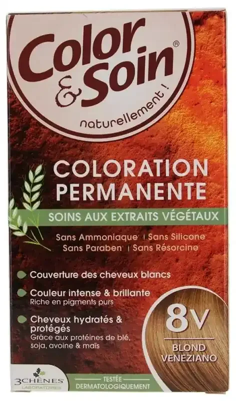Les 3 Chênes Color & Soin Coloration Permanente Extraits Végétaux Sans Ammoniaque – Coloration Blond Veneziano 8V