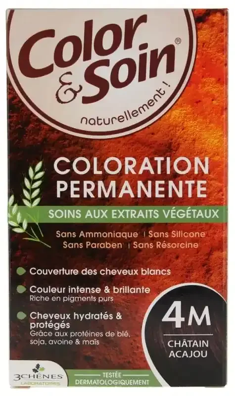 Les 3 Chênes Color & Soin Coloration Permanente Extraits Végétaux Sans Ammoniaque – Coloration Châtain Acajou 4M