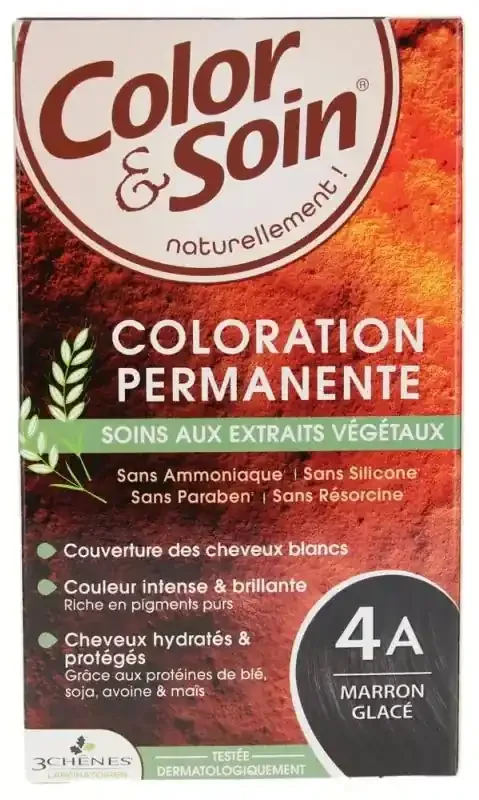 Les 3 Chênes Color & Soin Coloration Permanente Extraits Végétaux Sans Ammoniaque – Coloration Marron Glacé 4A