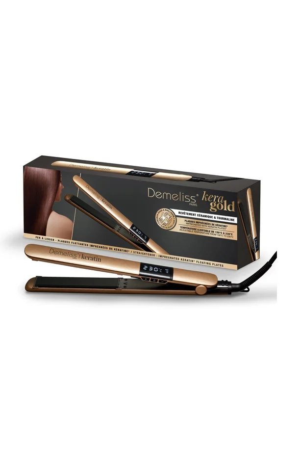 Lisseur professionnel – Plaques céramique tourmaline – 230°C – Doré