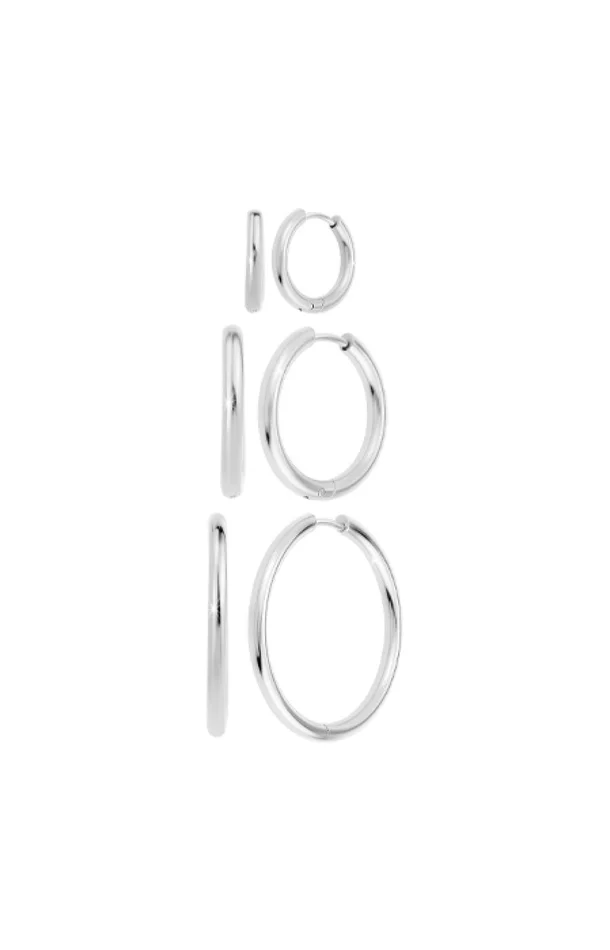 Lot de 3 paires de boucles d’oreilles – Acier inoxydable – Argenté
