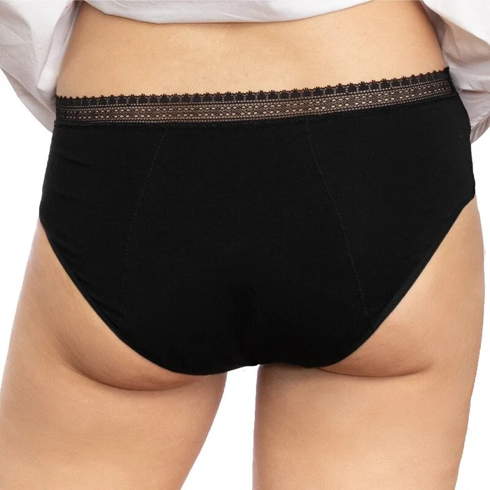 Lot de 3 shortys menstruels à dentelle – Coton bio – Flux moyens à abondants – Noir