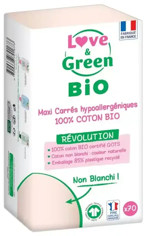 Love & Green Cotons Bio Maxi Carrés X70