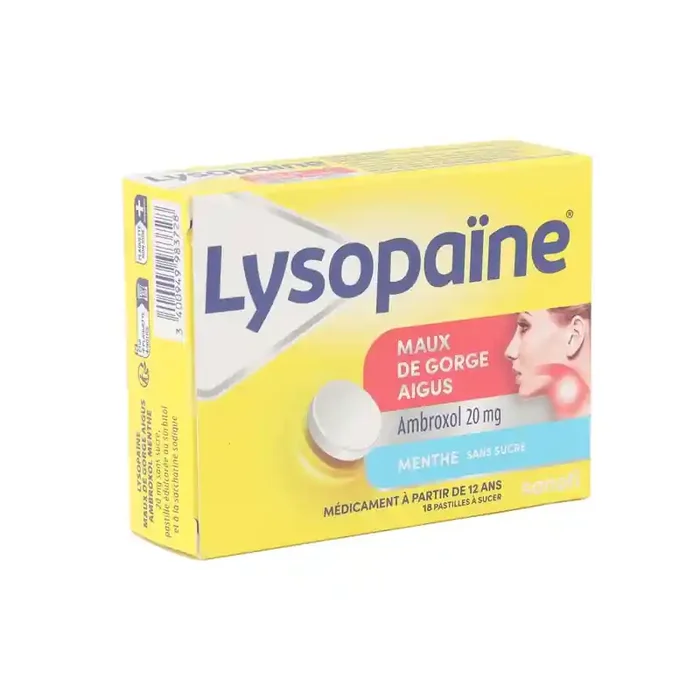 LYSOPAINE SANS SUCRE MAUX DE GORGE AIGUS MENTHE 18 pastilles SANOFI