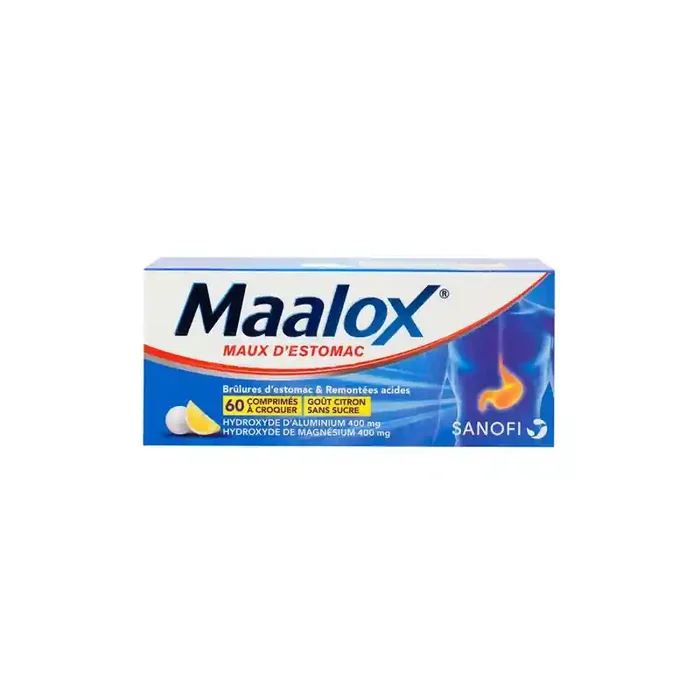MAALOX MAUX D‘ESTOMAC CITRON 60 COMPRIMES A CROQUER SANOFI