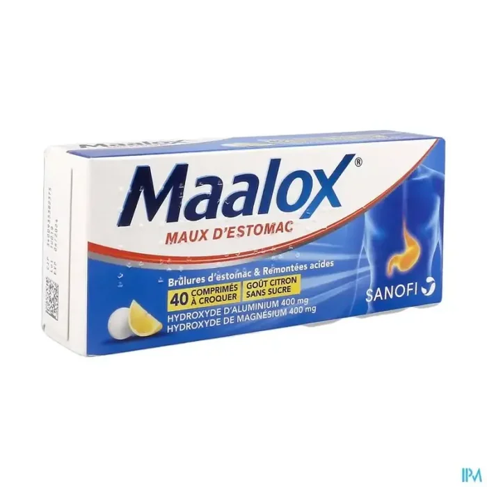 Maalox maux estomac sans sucre comprimé à croquer citron 40