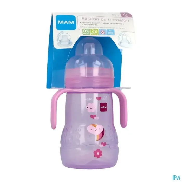 Mam biberon de transition 220ml fille bec souple antifuite silicone