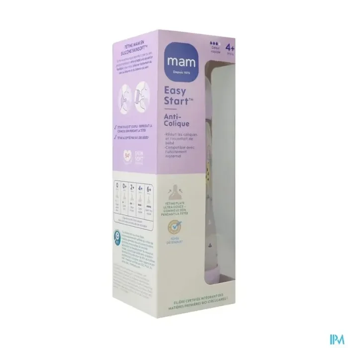 Mam biberon easy start anticolique 320ml lilas tetine debit 3