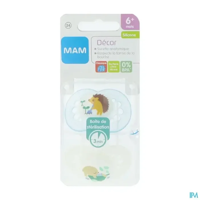Mam sucette anatomique silicone original classique +6m boite sterilisation n24 x2
