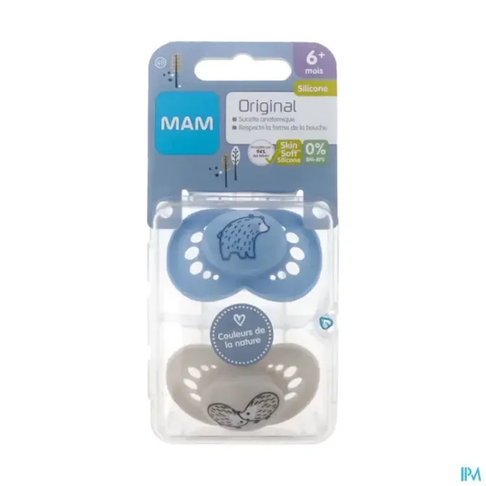 Mam sucette anatomique silicone original couleurs de la nature motif +6m boite sterilisation n49 x2